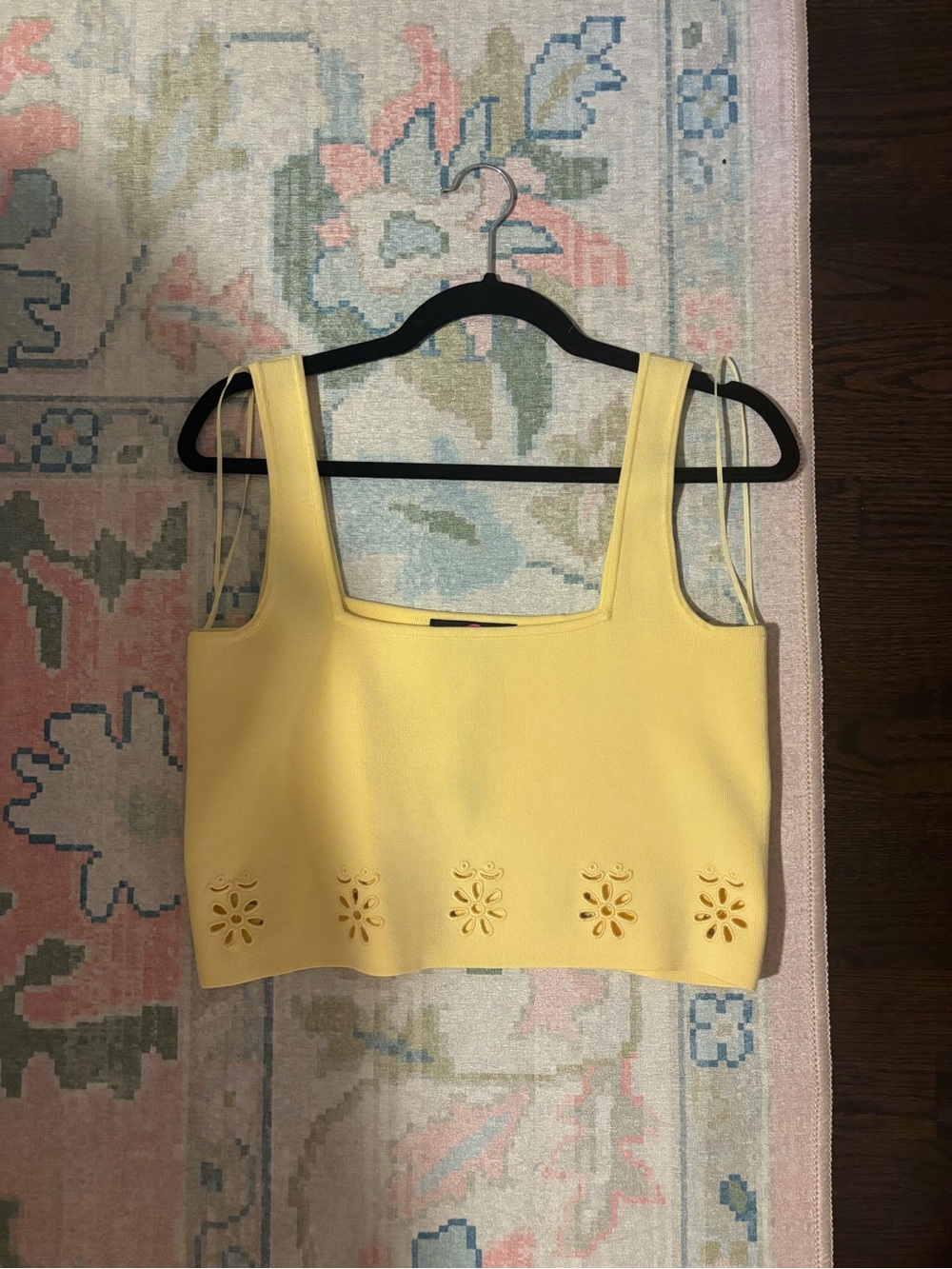 Zara Yellow Floral-Cut Cropped Tank Top